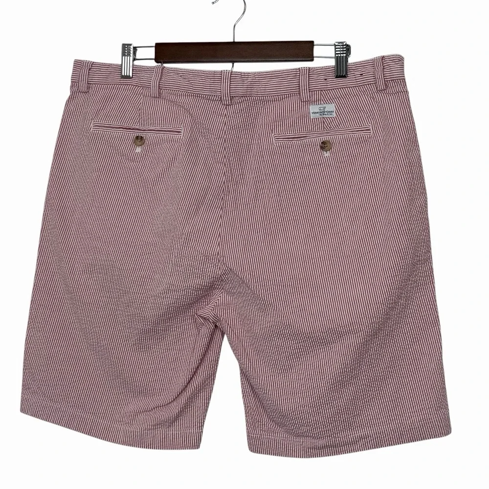 Vineyard Vines Club Shorts Mens 38 Red Seersucker Stripe Flat Front Preppy